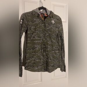 Hurley Camo Hooded Button Down Shacket Jacket